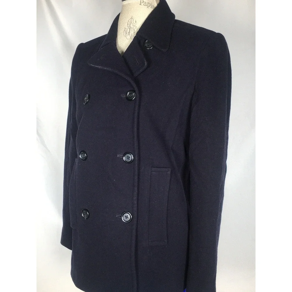 LINDA ALLARD ELLEN TRACY WOMEN'S NAVY BLUE WOOL BLEND PEA COAT SIZE 2